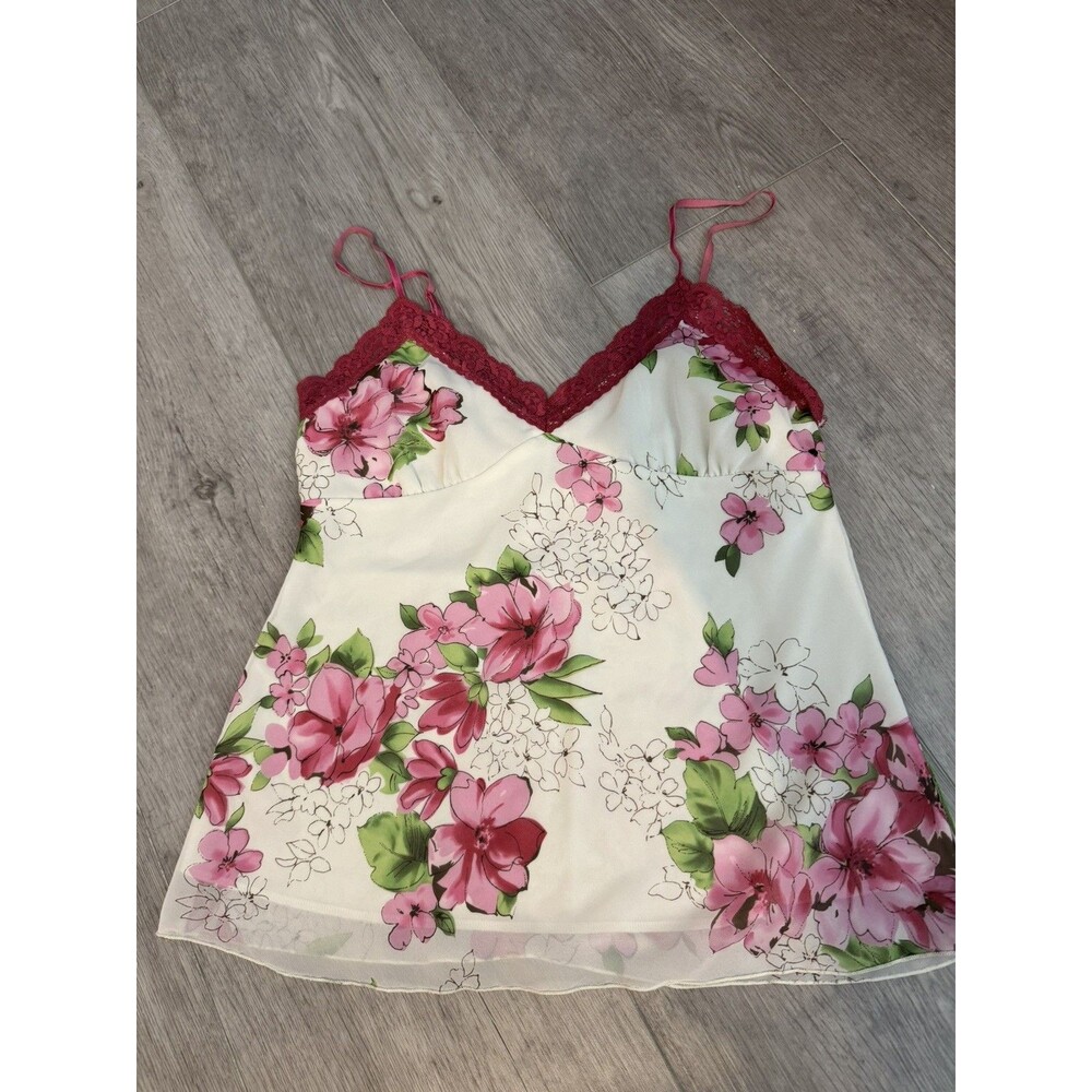 Meghan Noland Y2K Babydoll Top Womens White Pink Flower Lace Fairycore
